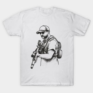 A Professional Sniper Guy Sketch Art T-Shirt